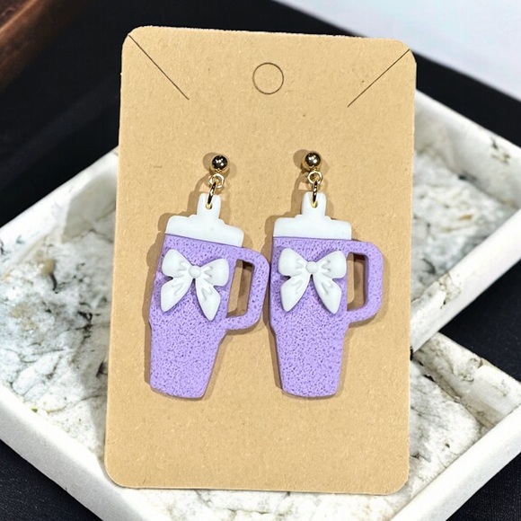 Stanley Cup Bows Polymer Clay Dangle Earrings - Picture 8 of 8